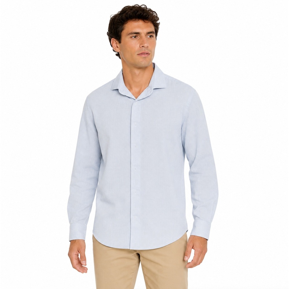 Saks Fifth Avenue Mens Slim Fit Dress Shirt Light Blue Cotton 16.5 32/33 LARGE